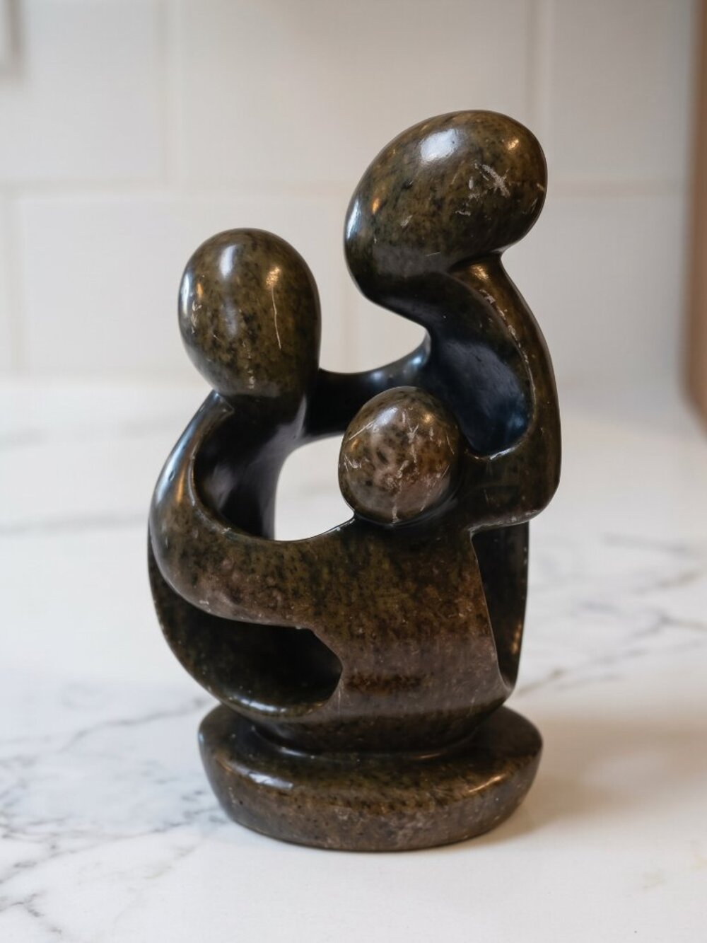 Vintage Shona Soapstone 3 Head Family Sculpture Zimbabwe African Art